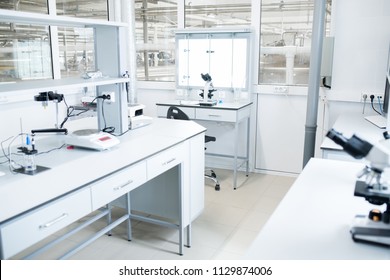 Interior Of Modern Science Laboratory With No People, Copy Space