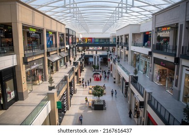 Interior Of Modern Shopping Centre. Futuristic Shopping Mall Galerija, Belgrade, Serbia. 14.04.2022