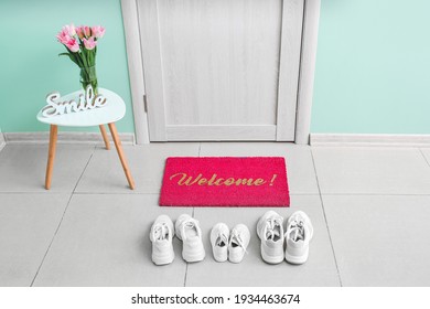 Interior Of Modern Stylish Hallway With Door Mat