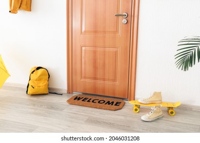 Interior of modern stylish hallway with door mat - Powered by Shutterstock