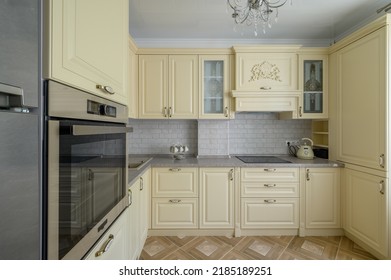 Interior of modern trendy cream colored kitchen - Shutterstock ID 2185189251