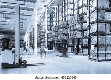 Interior Of A Modern Warehouse In The Blue Toned