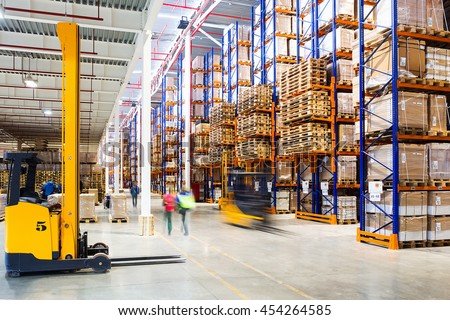 Interior of a modern warehouse in time with the staff