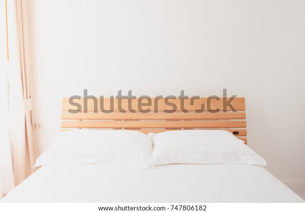 Interior Modern White Bedroom Decoration Beige Stock Photo