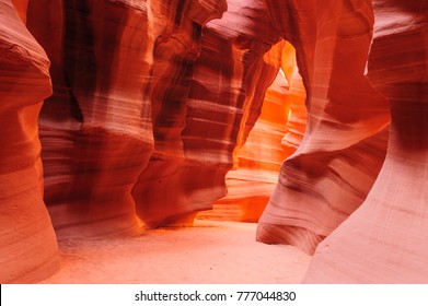 The interior of the narrow walls of the winding Antelope Canyon in Navajo Tribal Park, near  Page Arizona. 