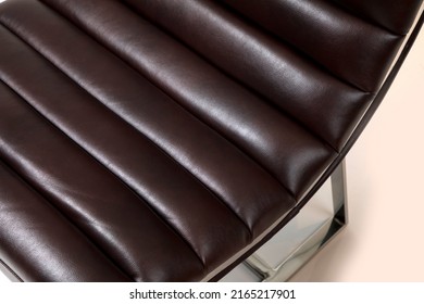 Interior Objects Furniture Dark Brown Channel Tufted Leather Chair Detail