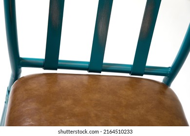 Interior Objects Furniture Teal Blue Metal Strap Stand With Brown Heston Leather Chair Detail