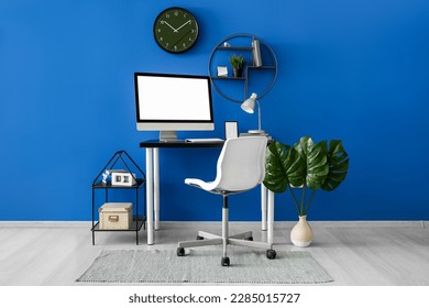 Interior of office with modern workplace and shelves - Shutterstock ID 2285015727