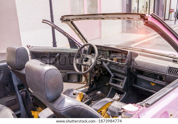 interior of an old abandoned\
car