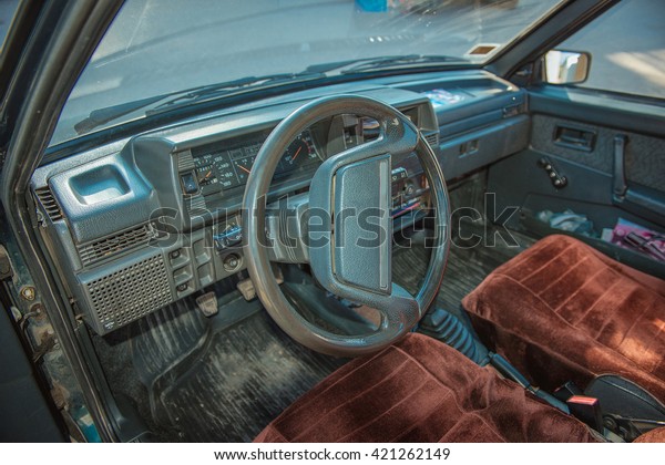 Interior of an old\
car\
