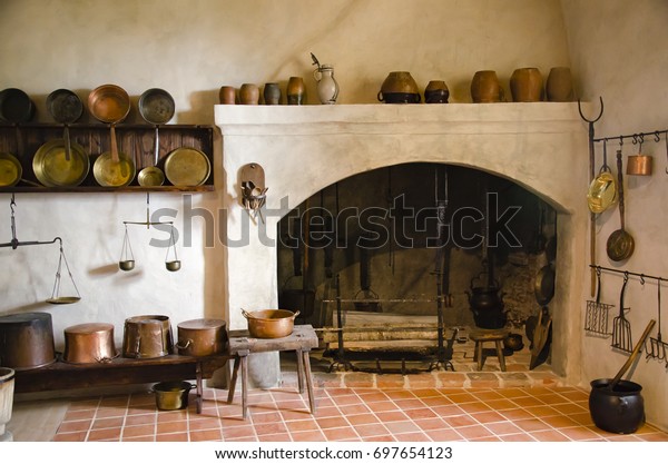 Interior Old Castle Fireplace Kitchen Bauska Stock Photo Edit Now 697654123