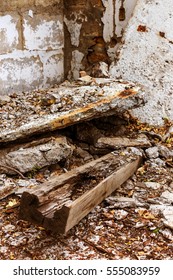 Interior of old factory buildings destroyed. Ruins of industrial enterprise, dark debris destroyed factory premises in factory as result of economic crisis and earthquake. Catacombs, basement, tunnel - Shutterstock ID 555083959