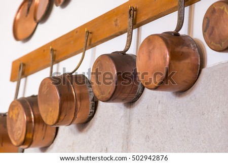 interior old kitchen with vintage kitchenware in palace