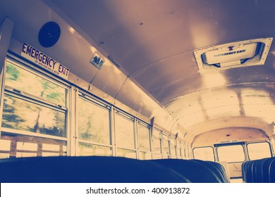 Interior Of An Old School Bus, Vintage Filter