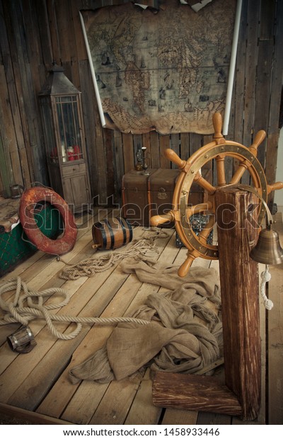 Interior Old Wooden Ship Treasure Chest Stock Photo Edit