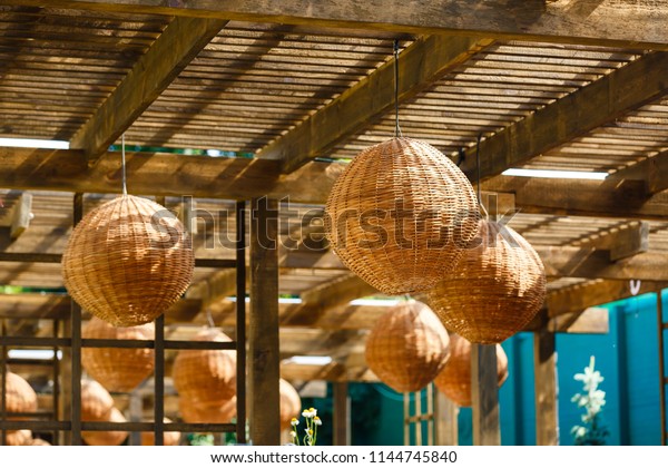 Interior Outdoor Terrace Wicker Wood Ceiling Vintage Stock Image