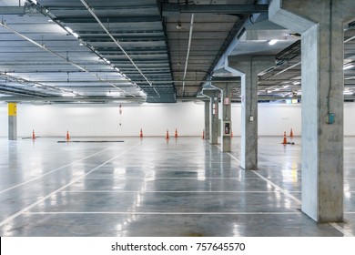 Interior Of Parking Garage With Vacant Parking Lot In Parking Building,