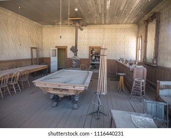 Interior photo of the pool hall in Bodie, California.