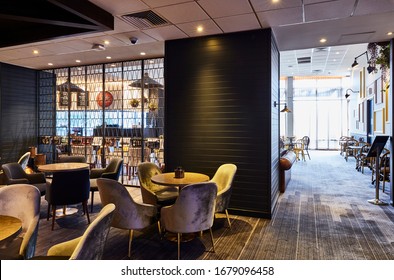 Interior Photography Of A Cocktail Bar Lounge Of A Suburban RSL Club In Sydney Australia With A Cafe Bistro In The Background