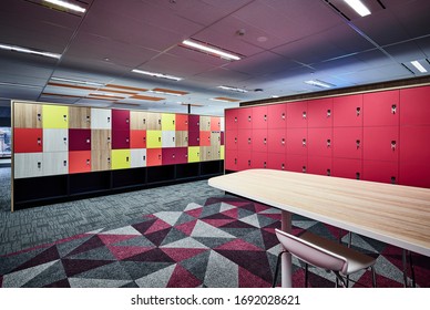 Interior Photography Of A Colourful Corporate Office Staff Locker Area