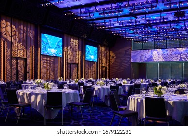 Interior Photography Of A Large Hotel Ballroom Decorated For A Special Event