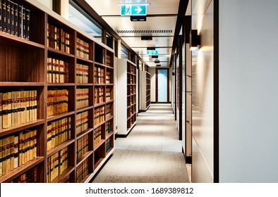 Interior Photography Of A Law Firm, A Hallway Lined With Books