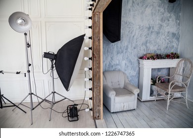 Interior of PhotoStudio flash light wall Chair - Powered by Shutterstock