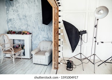 Interior of PhotoStudio flash light wall Chair - Powered by Shutterstock