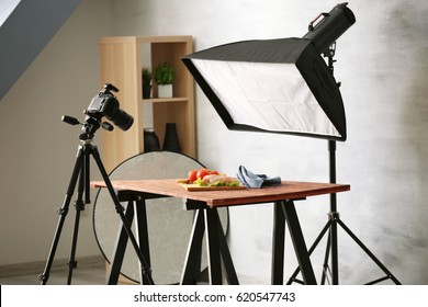 Interior professional photo studio while shooting food