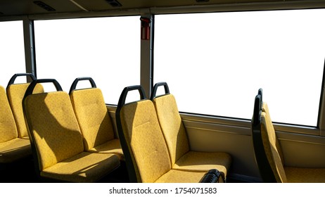 Interior Of A Public Bus In White Background Window