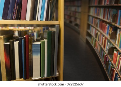 Interior From Public Library, Close Up Of Bookcase