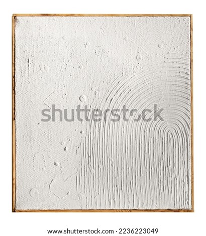 Interior relief painting with arch and heels isolated on white background. White wall art pano in a wooden frame. Decorations for interior design in a rustic or scandi style