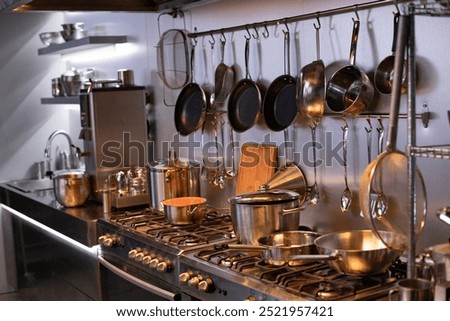 Interior of restaurant kitchen with professional utensils