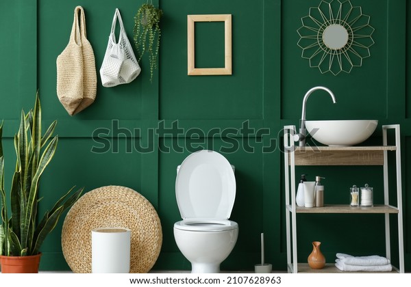 Interior Restroom Toilet Bowl Sink Green Stock Photo 2107628963 ...