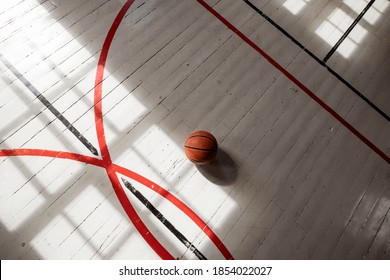 Interior of a retro basketball court in an old gymnasium