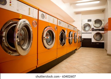 An Interior Of A Retro Looking Laundromat