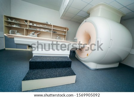 Interior of room with MRI machine.
