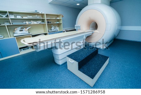 Interior of room with MRI machine.