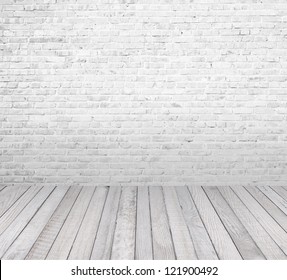 Interior Room With White Brick Wall And Wooden Floor