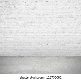 Interior Room With White Brick Wall And Floor