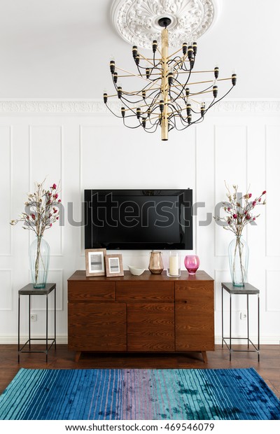 Interior Room White Walls Tv Dresser Stock Photo Edit Now 469546079