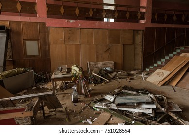 Interior of ruined, abandoned administrative, residential building after fire. Ruin; The ruins of an abandoned ruined house. As depressive background for thrash design - Shutterstock ID 751028554