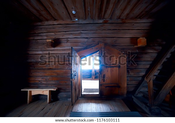 Interior Russian Wooden Church Orthodox Wooden Stock Photo