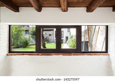 interior rustic house, view windows