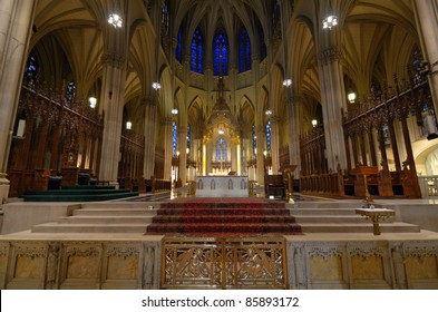 The Interior of Saint Patrick's Cathedral in New York City, a landmark Roman Catholic Cathedral in Manhattan.