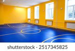 Interior of the school sports hall for playing basketball, volleyball, handball and sports