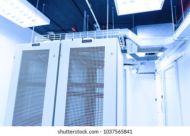 Interior server room.Rack box for server computer center.