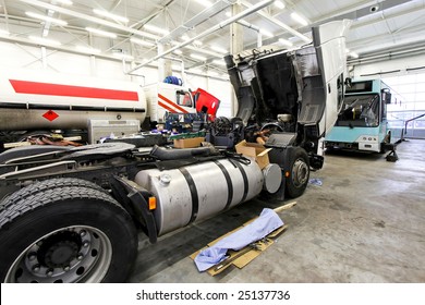 Interior Shot Of Big Truck Service Garage