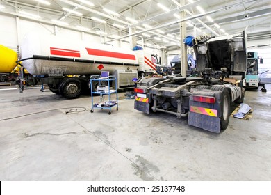 Interior Shot Of Big Truck Service Garage