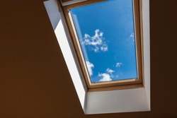 Interior Shot Of A Roof Window. Dormer Window. Roof Window, Skylight